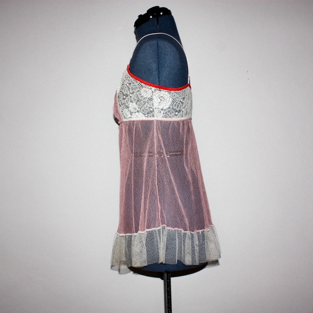 vintage sheer pink & ivory babydoll top - Picture 4 of 5